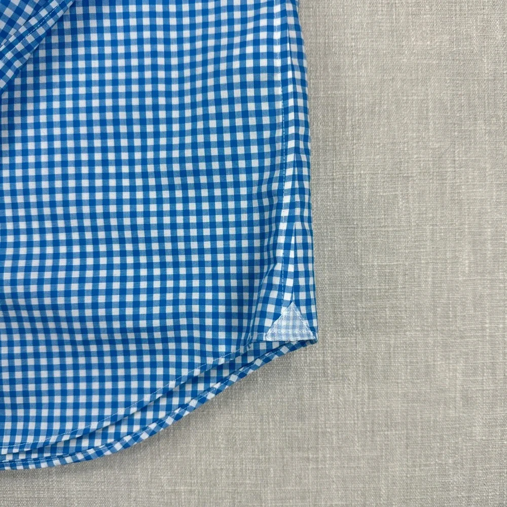 Banana Republic Shirt Mens M Blue White Gingham Grant Fit Non Iron Long Sleeve